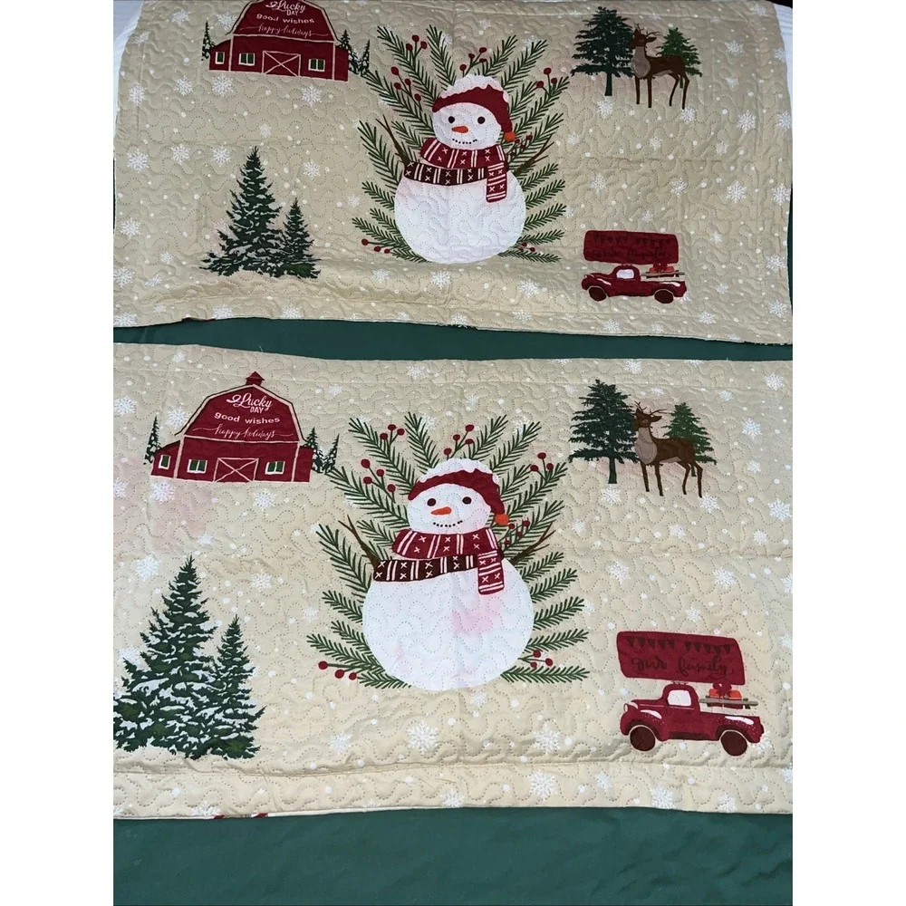 Vintage 3 Pcs King Merry Christmas Quilt Set Festive Bedspread Rustic Farmhouse‎